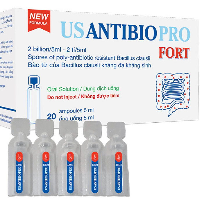 Thực phẩm chức năng bảo vệ hệ tiêu hóa - Men vi sinh USANTIBIOPRO FORT MDP dạng nước - Hộp 20 ống x 5ml