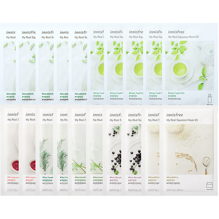 Combo 10+10 Mặt Nạ Giấy Dưỡng Ẩm Phục Hồi Da Innisfree Squeeze Energy Mask (Giao ngẫu nhiên)
