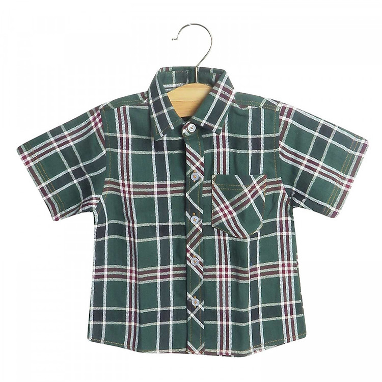 Áo Sơ Mi Bé Trai Cuckeo SM 100 Sọc Ca Rô - Xanh Rêu