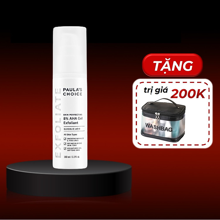 Gel Tẩy Tế Bào Chết Làm Mềm và Sáng Mịn Da Paula's Choice Skin Perfecting 8% AHA Gel Exfoliant 100ml + Tặng Kèm Túi Đựng Mỹ Phẩm Cao Cấp