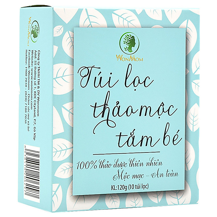 Túi lọc thảo mộc tắm bé ngăn ngừa rôm sảy, dưỡng da và tóc bé mềm mại Wonmom 120g ( 10 Túi/ Hộp )