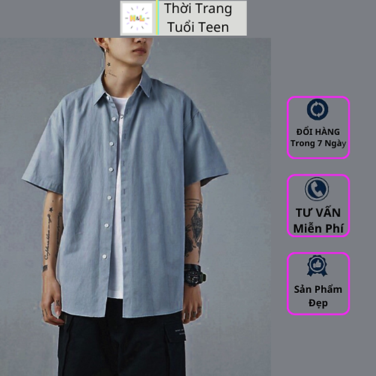 Áo sơ mi form rộng ngắn tay unisex nam nữ phong cách hàn quốc trẻ đẹp vải lụa mềm mịn-MNR02