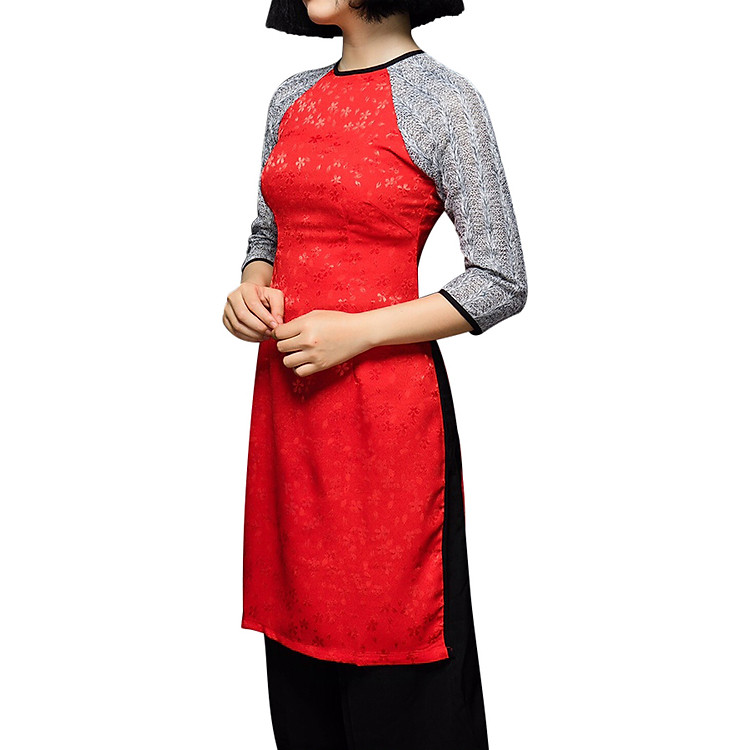 Áo Dài Cách Tân Hoa Nhí Fatraly - Màu Đỏ