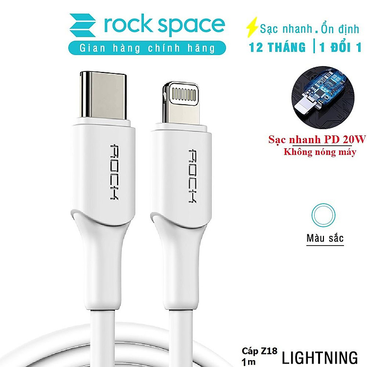 Dây cáp sạc nhanh Rockspace Z18 dành cho iphone, chuẩn PD 20W, ổn định, không nóng máy - Hàng chính hãng