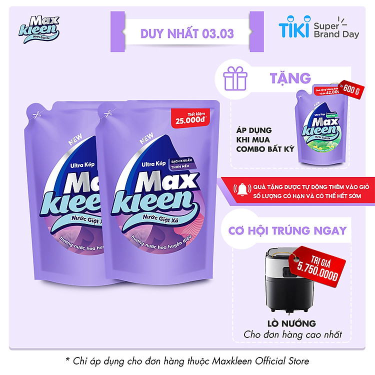Combo 2 Túi Nước Giặt Xả Maxkleen Hương Nước Hoa Huyền Diệu (2.4kg/túi)
