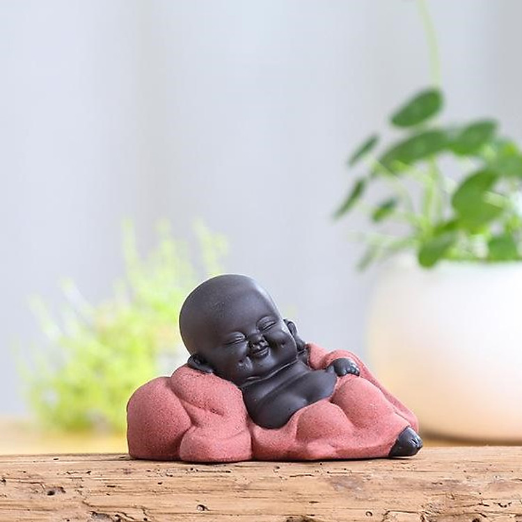 Tượng Chú Tiểu Bình An Hoan Lạc Gốm Cát_ Hàng Chính Hãng