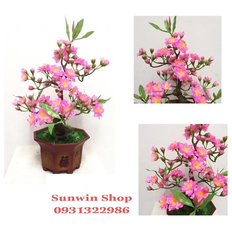 CHẬU HOA ĐÀO GIẢ-CÂY ĐÀO MINI ĐỂ BÀN