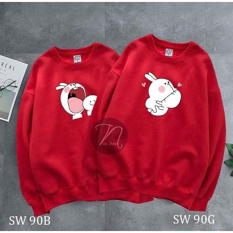 Áo nỉ đôi thu đông nam nữ chất đẹp, áo đôi màu đỏ nổi bật