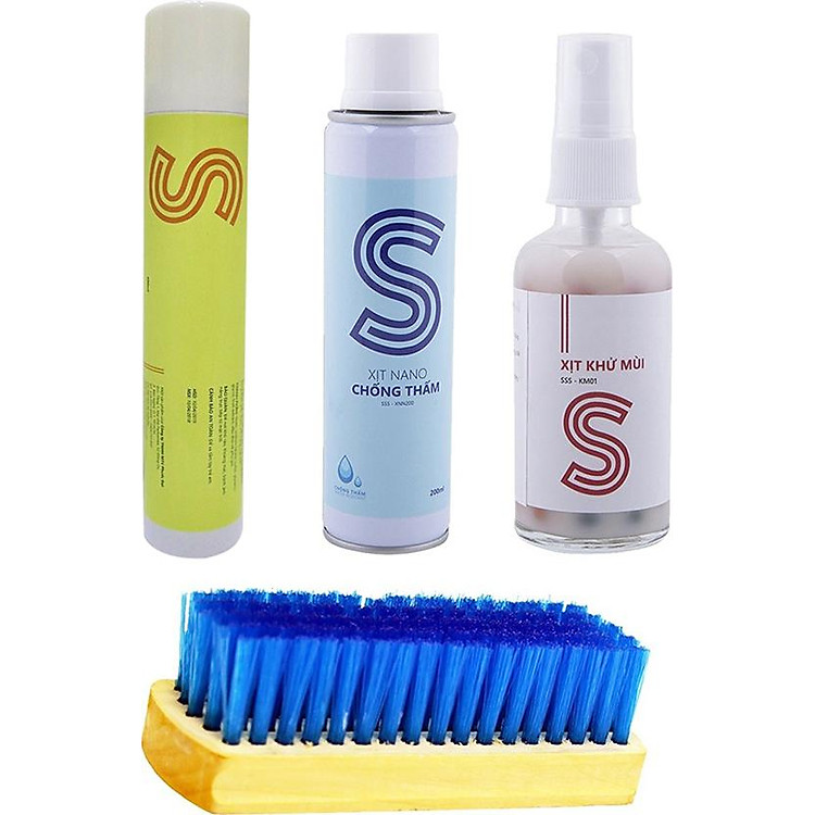 Bộ chăm sóc giày đa năng 400ml, xịt khử mùi 50ml, xịt nano chống thấm 200ml và bàn chải COMBOSSS12