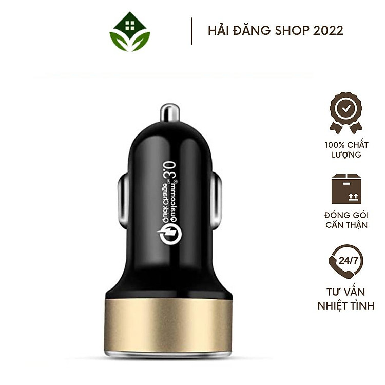 Tẩu Sạc nhanh xe hơi có đèn Led hiển thị 2 cổng USB PD có đo điện áp bộ cốc sạc ô tô xe máy AB 150 Excite 155