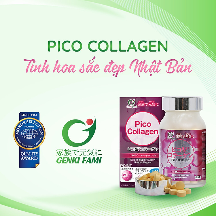 Viên Uống Hỗ Trợ Trẻ Hóa Da Pico Collagen Genki Fami, Hộp 90 viên