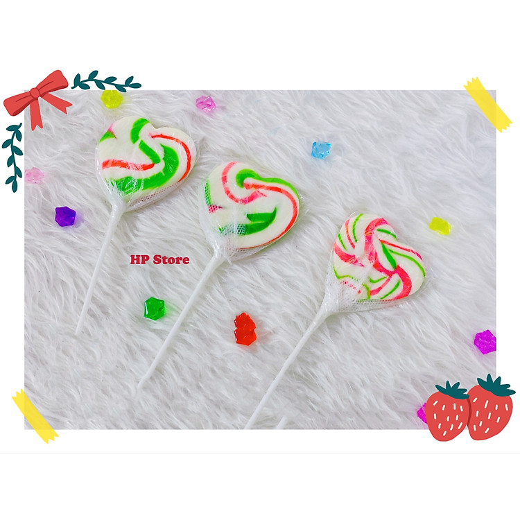 Lẻ 1 Kẹo Mút Trái Tim Lốc Xoáy Cây Tròn To Trái Cây Nhiều Màu Thơm Ngon Thái Lan