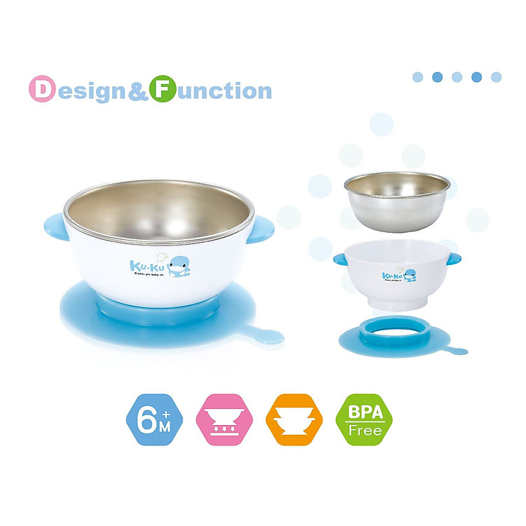 Chén Ăn Inox Có Đế Dính KUKU Chính hãng Tiết kiệm - Hình ảnh 4