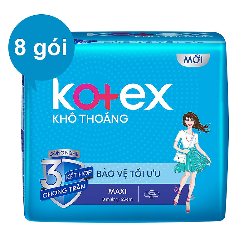 Combo 8 Gói Băng Vệ Sinh Kotex Khô Thoáng LST Maxi Cánh (8 Miếng / Gói)