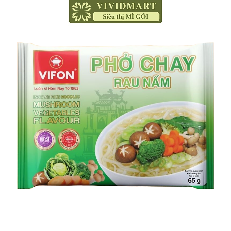VIFON - Phở Vifon chay rau nấm, Phở chay rau nấm Vifon, Phở chay Vifon ăn liền, Phở chay ăn liền Vifon, Phở gói Vifon (65g/gói)