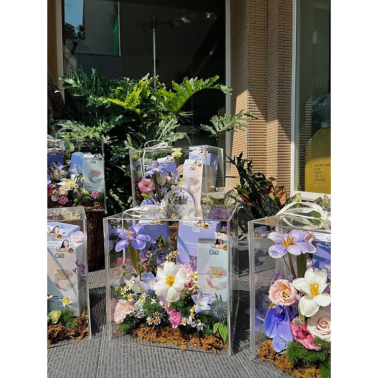 Acrylic Hộp vali mica cắm hoa tươi- vali hoa khô, Hộp cắm hoa trong suốt