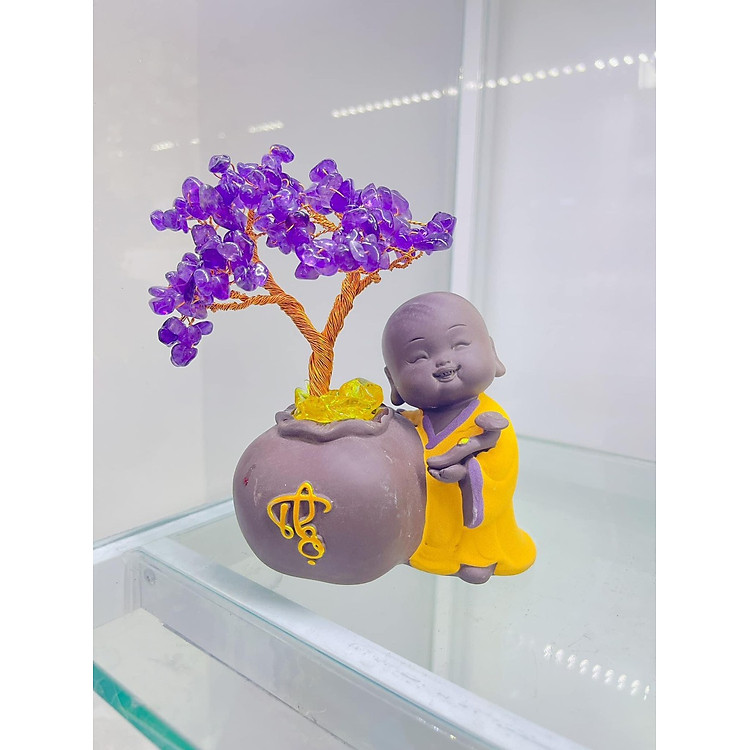 Cây tài lộc phong thủy đá thạch anh, cây tài lộc mini để bàn làm việc