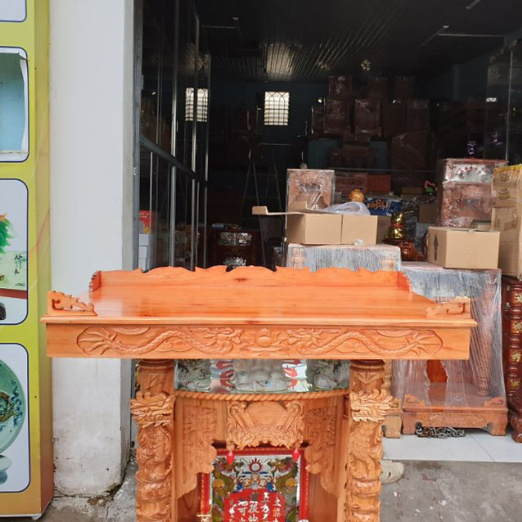 Bàn thờ treo tường gỗ xoan trạm rồng ngang 80 cm gồm 1bộ ke đế