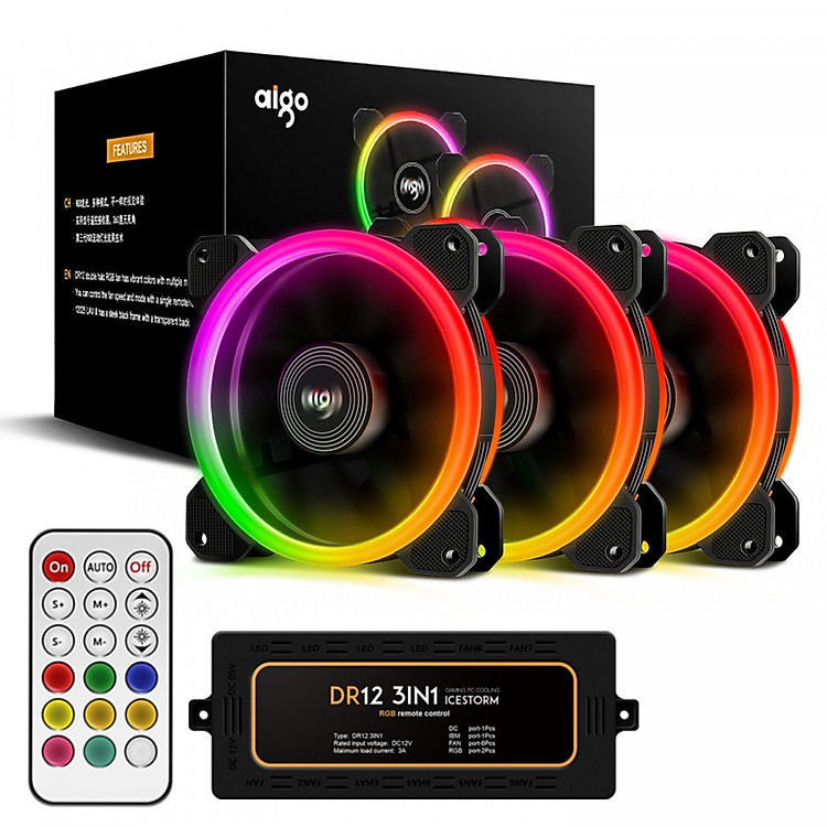 Bộ tản nhiệt Aigo DR12Pro 3 Fan+ 1Hub+ 1Remote chính hãng