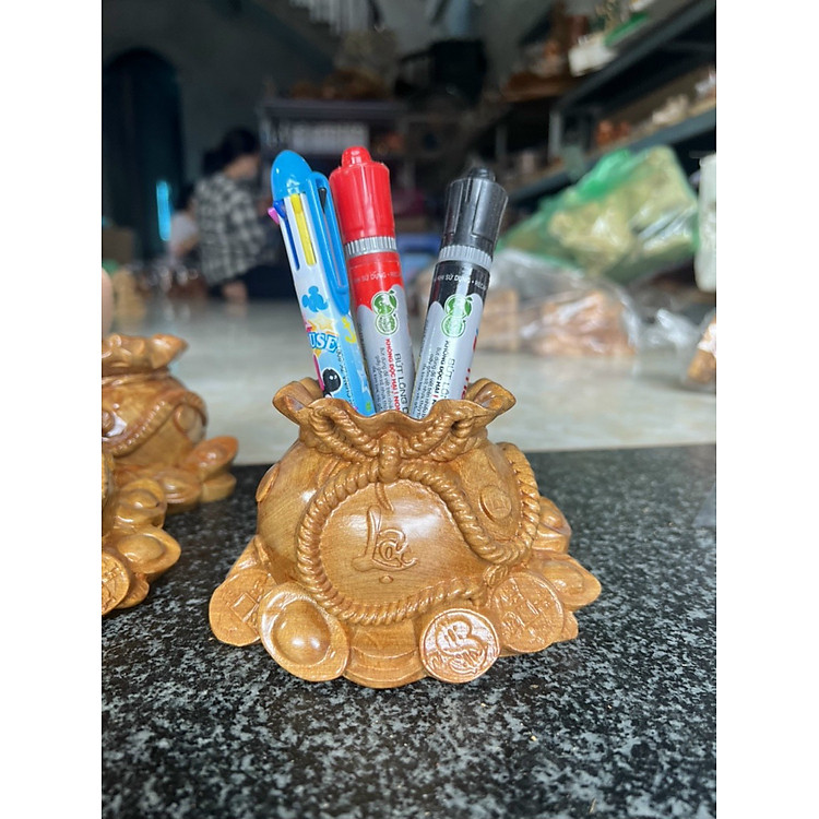 Ống Hũ Cắm Bút Gỗ Bách Xanh (12×10×7cm)