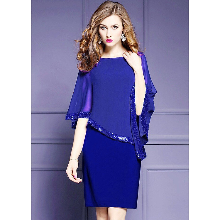 Đầm ôm dự tiệc đẹp kiểu đầm ôm trung niên phối voan đính kim sa bigsize