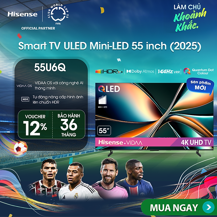 |SP MỚI 2025| Smart Tivi Hisense 55 inch ULED Mini-LED 55U6Q, Lắp Đặt Toàn Quốc, Bảo hành 3 năm - HÀNG CHÍNH HÃNG