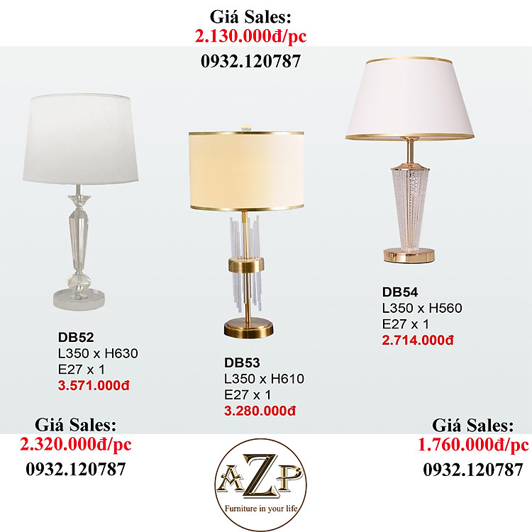 AZP - ĐÈN ĐỨNG / ĐÈN TRANG TRÍ / ĐÈN PHÒNG KHÁCH AZP-DB52 / DB53 / DB54 phong cách đương đại, hàng nhập khẩu AZP