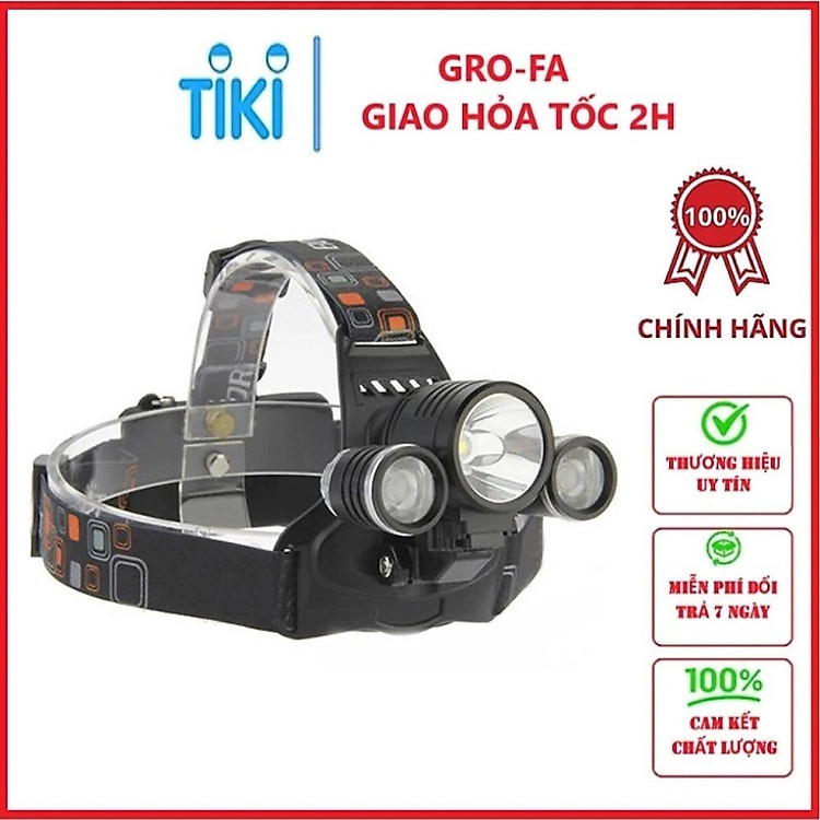 Đèn Pin Đội đầu 3 Bóng Sạc Tích Điện - Tặng Kèm Pin - Hàng chính hãng