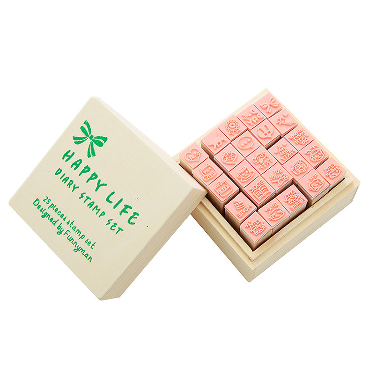 Bộ 25 con dấu gỗ Tình yêu Funny (Tặng mực in)