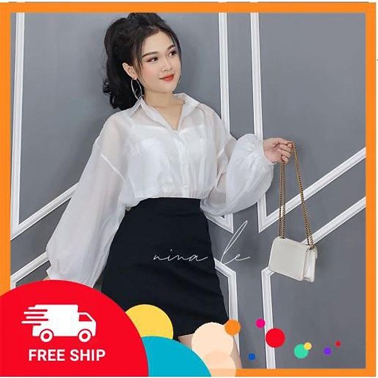 SET ÁO SƠ MI LƯỚI TAY PHỒNG ( áo sơ mi + áo 2 dây)