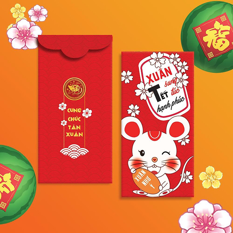 Bao Lì Xì 2020 - Xuân Sung Túc Tết Hạnh Phúc (Bộ 10 Cái)