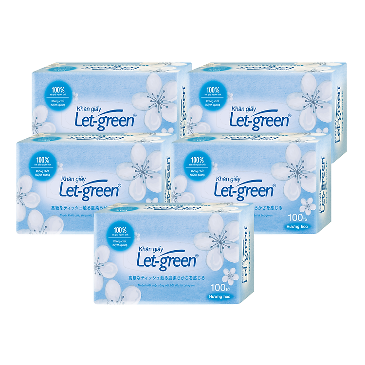 Combo 5 khăn giấy hộp Let-green 100 tờ hương hoa (Màu ngẫu nhiên)