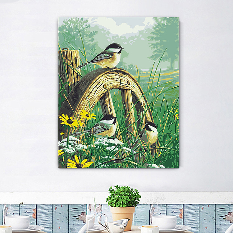 Tranh tô màu theo số chim sẻ ngày mùa 56