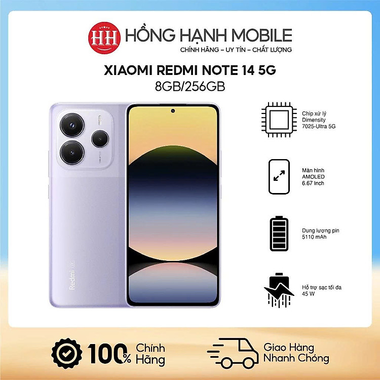 Điện Thoại Xiaomi Redmi Note 14 5G 8GB/256GB - Hàng Chính Hãng