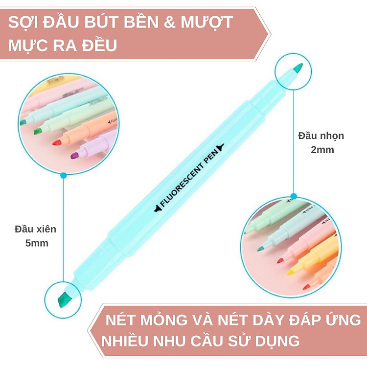 Bộ Bút Highlight Dạ Quang Pastel 2 Đầu (6 chiếc) - Ảnh 6