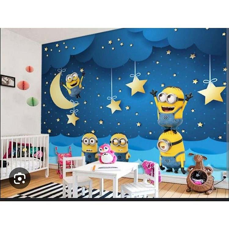 (HCM) Tranh dán tường 3d minion trang trí phòng bé tích hợp sẵn keo( có in theo kích thước yêu cầu)