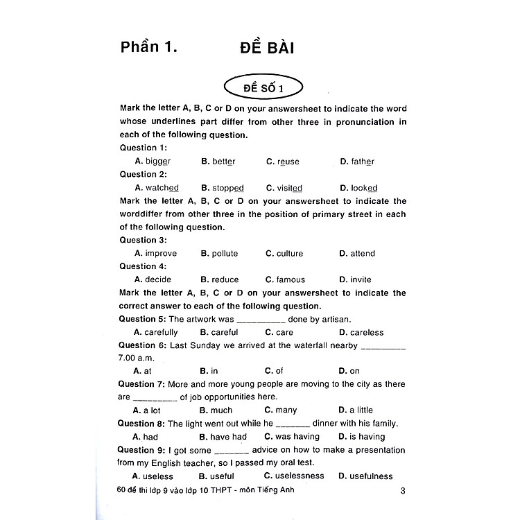 60 Đề Thi Lớp 9 Vào Lớp 10 Thpt Môn Tiếng Anh Không Chuyên - Ảnh 3