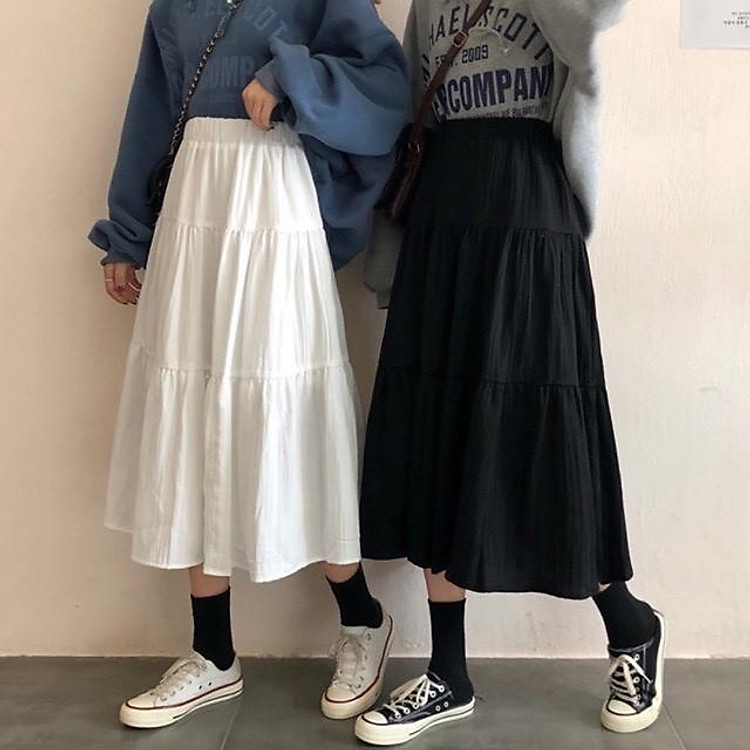 Chân váy dài ZINTI chất voan cếp ly 3 tầng sáng chữ A Ulzzang CV02