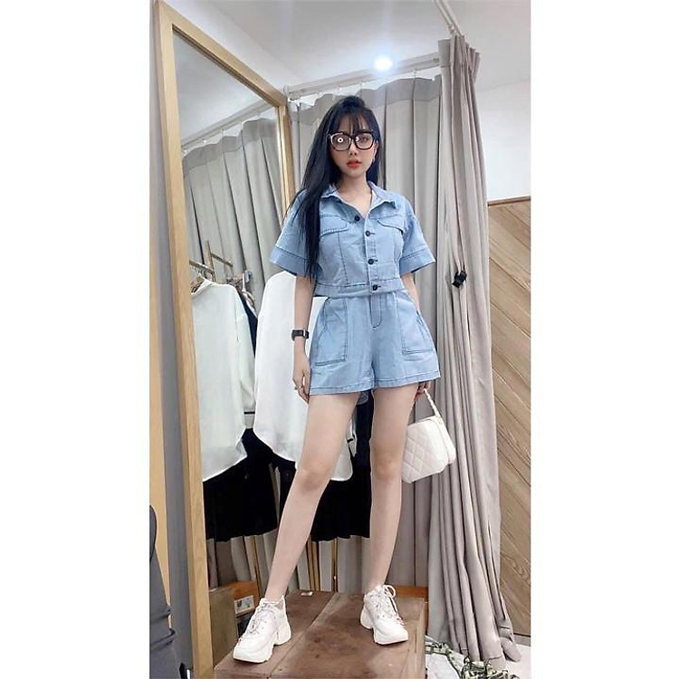 Set jean croptop quần đùi áo cộc