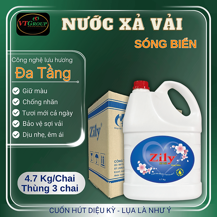 Nước xả vải Zily chai 4.7Kg (3 chai/ Thùng) - Tặng 1 Chai Xịt Thơm & Khử Mùi Zily 300g