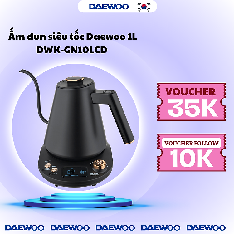 Ấm đun siêu tốc Daewoo 1L DWK-GN10LCD Hàng Chính Hãng chỉnh nhiều mức nhiệt, bảo hành 2 năm