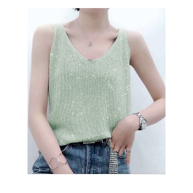 Áo 2 dây len lụa mùa hè đính đá nhỏ sành điệu AO12 Free size