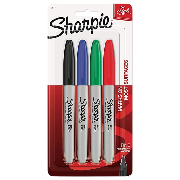 Vỉ 4 Bút Lông Dầu Sharpie Fine 30174PP - Mực Xanh - Đỏ - Đen- Xanh Lá