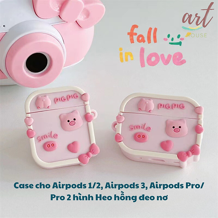 Ốp Case dành cho Airpods 1,2/ Airpods Pro/ Airpods Pro 2/ Airpods 3/ Hình Heo hồng và trái tim_ Hàng chính hãng