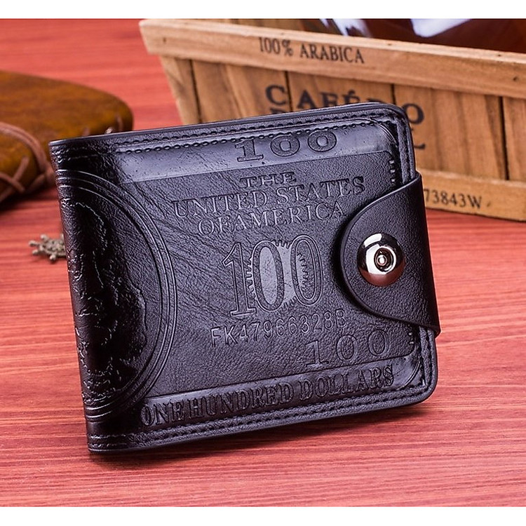 Ví Da Nam - in hình 100 USD may mắn - có nút cài tiện lợi DN003