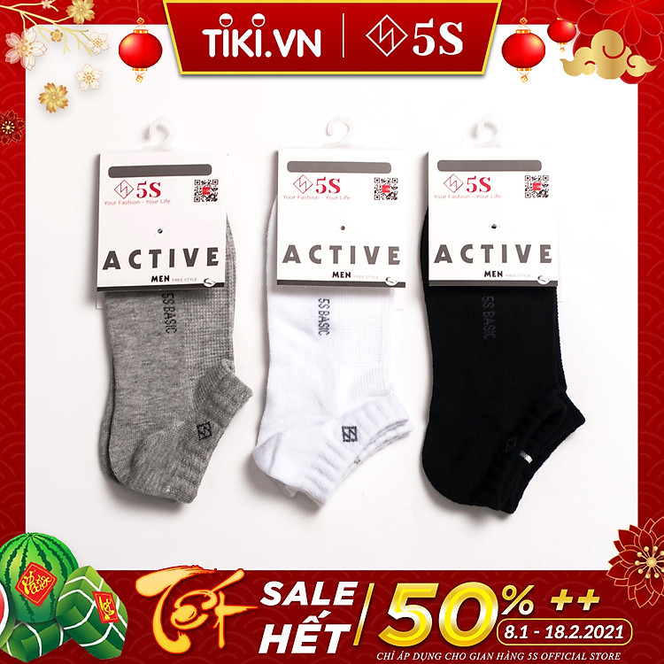 Combo 3 Đôi Tất Nam, Vớ Nam 5S Cổ Ngắn Kháng Khuẩn, Khử Mùi Cao Cấp (Nhiều Màu)