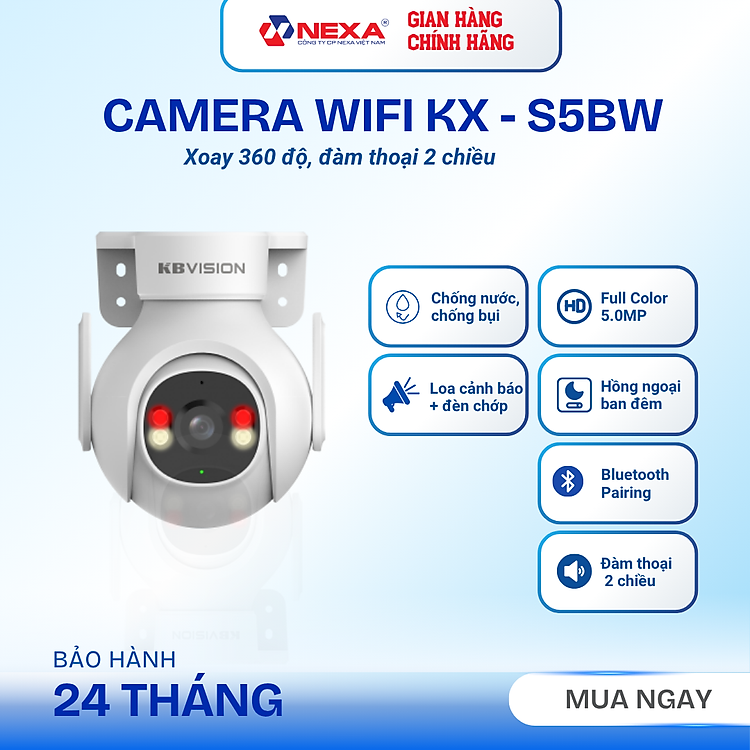 [Tặng thẻ nhớ] Camera WiFi ngoài trời 5MP KX-S5BW thu màu ban đêm, phát hiện chuyển động, có còi hú - Hàng chính hãng