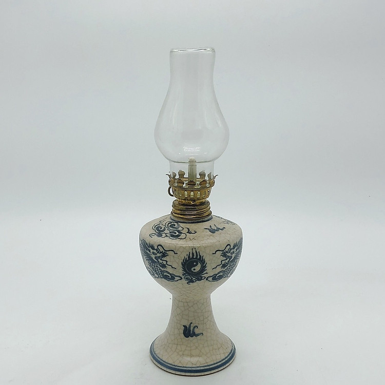 Đèn dầu thờ men rạn rồng phượng