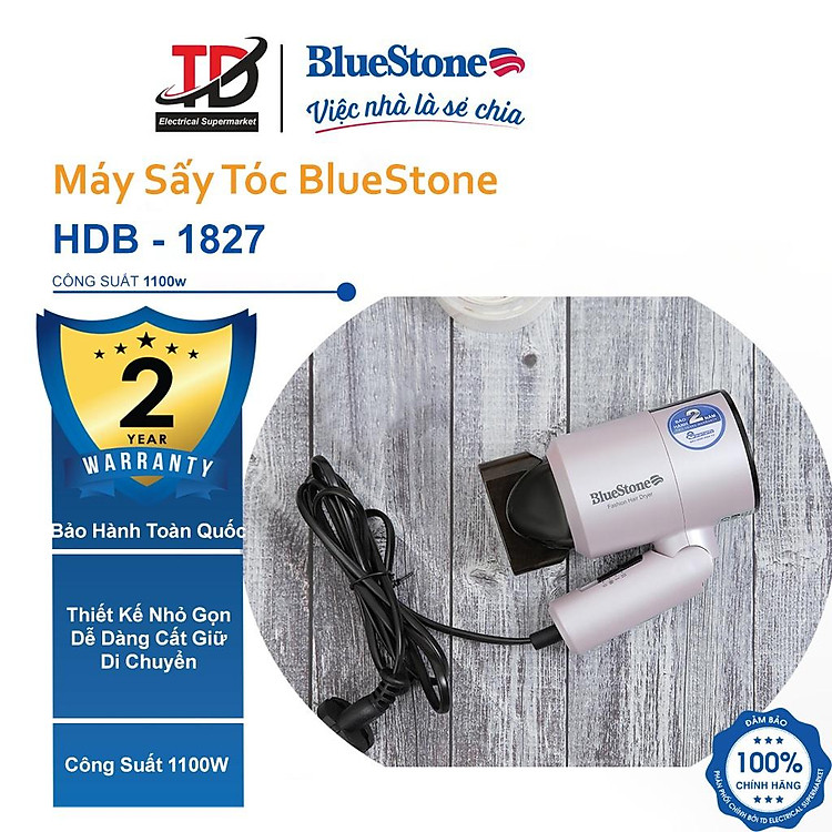 Máy sấy tóc Bluestone HDB-1827 , Công Suất 1100W , Bảo hành điện tử 2 năm, Hàng chính hãng