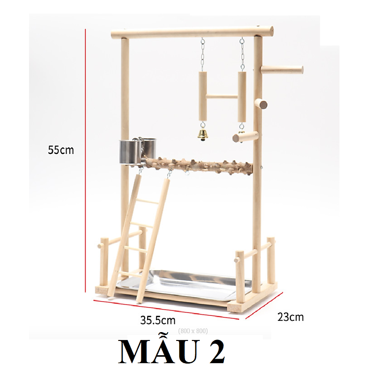 1 cầu đứng cây đứng gỗ gạo để cho vẹt nhỏ và trung đứng (kèm cóng ăn và đồ chơi)